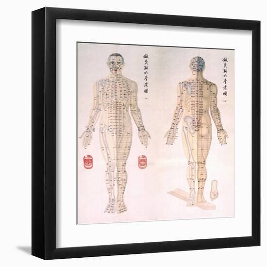 Chinese Chart of Acupuncture Points on a Male Body, 1956-null-Framed Art Print