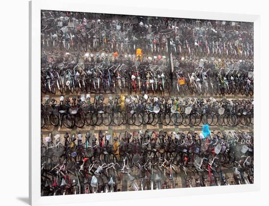 Chinese Conmuters' Bikes are Lined up-null-Framed Photographic Print
