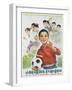 Chinese Cultural Revolution Poster of a Boy with a Soccer Ball-null-Framed Giclee Print