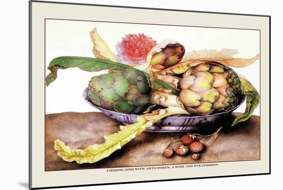 Chinese Dish with Artichokes, A Rose and Strawberries-Giovanna Garzoni-Mounted Art Print