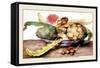 Chinese Dish with Artichokes, A Rose and Strawberries-Giovanna Garzoni-Framed Stretched Canvas