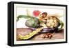 Chinese Dish with Artichokes, A Rose and Strawberries-Giovanna Garzoni-Framed Stretched Canvas