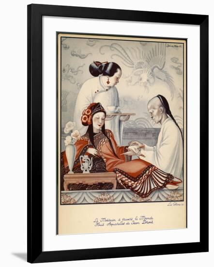 Chinese Doctor Feels the Pulse of an Aristocratic Patient with Exceedingly Long Finger Nails-Jean Droit-Framed Art Print