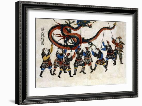 Chinese Dragon Dance, Japanese Wood-Cut Print-Lantern Press-Framed Art Print