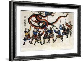 Chinese Dragon Dance, Japanese Wood-Cut Print-Lantern Press-Framed Art Print
