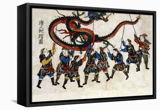 Chinese Dragon Dance, Japanese Wood-Cut Print-Lantern Press-Framed Stretched Canvas