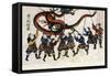 Chinese Dragon Dance, Japanese Wood-Cut Print-Lantern Press-Framed Stretched Canvas