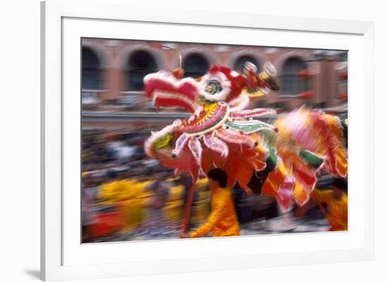 Chinese Dragon Dancing on New Year's Eve, Macau, China-Dallas and John Heaton-Framed Photographic Print