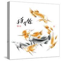 Chinese Dragon Fish Ink Painting. Translation: Abundant Harvest Year After Year-yienkeat-Stretched Canvas