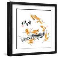 Chinese Dragon Fish Ink Painting. Translation: Abundant Harvest Year After Year-yienkeat-Framed Art Print