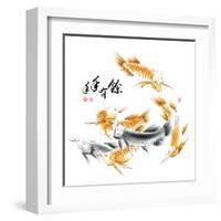 Chinese Dragon Fish Ink Painting. Translation: Abundant Harvest Year After Year-yienkeat-Framed Art Print