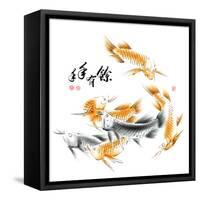 Chinese Dragon Fish Ink Painting. Translation: Abundant Harvest Year After Year-yienkeat-Framed Stretched Canvas