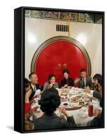 Chinese Family During Dinner at a Traditonally Decorated Restaurant-null-Framed Stretched Canvas