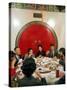 Chinese Family During Dinner at a Traditonally Decorated Restaurant-null-Stretched Canvas