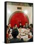 Chinese Family During Dinner at a Traditonally Decorated Restaurant-null-Framed Stretched Canvas