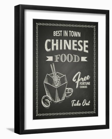 Chinese Food Poster on Black Chalkboard-hoverfly-Framed Art Print