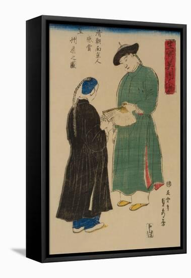 Chinese from Nanking Admire Koshu? Fan (Shincho? Nankinjin Kansho Koshu? O?Gi No Zu)-Sadahide Utagawa-Framed Stretched Canvas