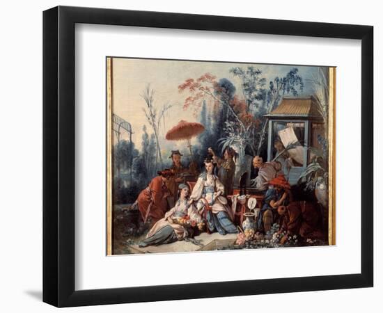 Chinese Garden Scene of Chinoiseries Depicting a Young Woman Surrounded by Servants. Painting by Fr-Francois Boucher-Framed Giclee Print