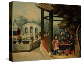 Chinese Garden Scenes with Ladies Taking Tea, Chinese School, Mid 19th Century-Wu Changshuo-Stretched Canvas