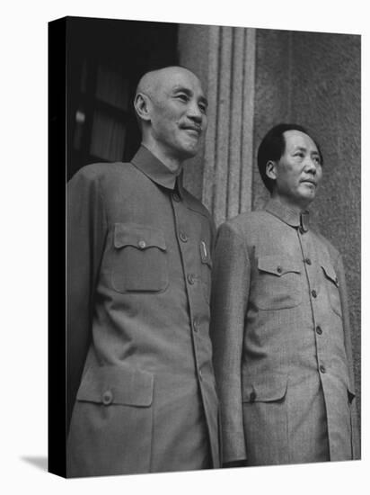 Chinese General Chiang Kai Shek Standing Side by Side W. Communist Ldr. Mao Tse Tung-null-Stretched Canvas
