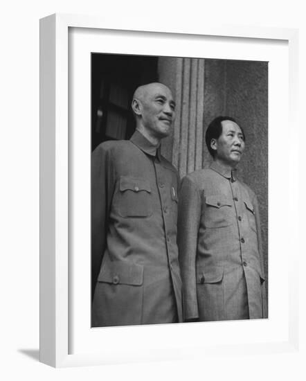 Chinese General Chiang Kai Shek Standing Side by Side W. Communist Ldr. Mao Tse Tung-null-Framed Photographic Print