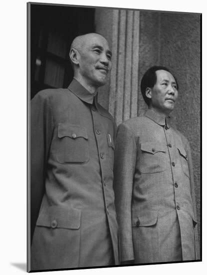 Chinese General Chiang Kai Shek Standing Side by Side W. Communist Ldr. Mao Tse Tung-null-Mounted Photographic Print