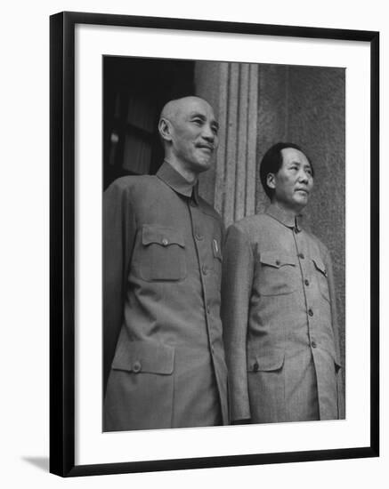 Chinese General Chiang Kai Shek Standing Side by Side W. Communist Ldr. Mao Tse Tung-null-Framed Photographic Print