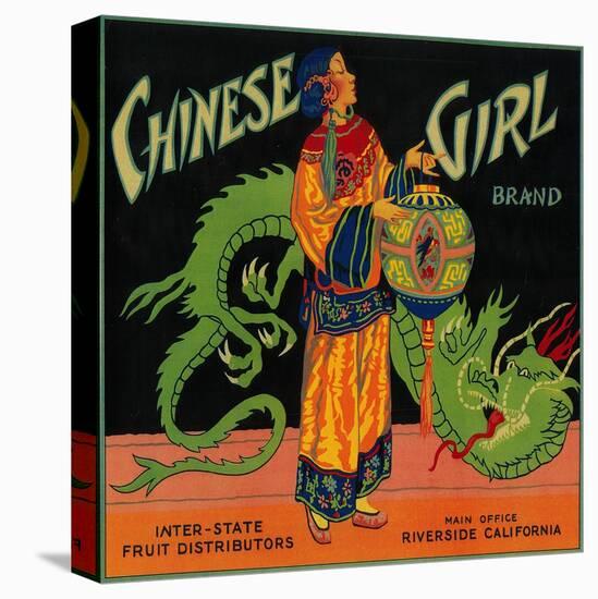 Chinese Girl Orange Label - Riverside, CA-Lantern Press-Stretched Canvas