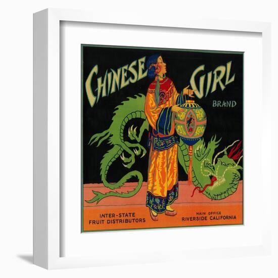 Chinese Girl Orange Label - Riverside, CA-Lantern Press-Framed Art Print