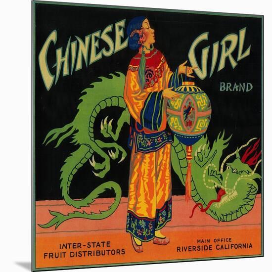 Chinese Girl Orange Label - Riverside, CA-Lantern Press-Mounted Art Print