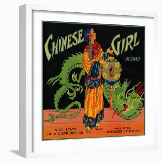 Chinese Girl Orange Label - Riverside, CA-Lantern Press-Framed Art Print