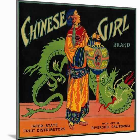 Chinese Girl Orange Label - Riverside, CA-Lantern Press-Mounted Art Print