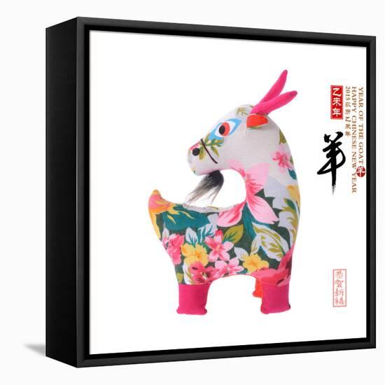 Chinese Goat Toy on White Background, Word for Goat , 2015 is Year of the Goat-kenny001-Framed Stretched Canvas