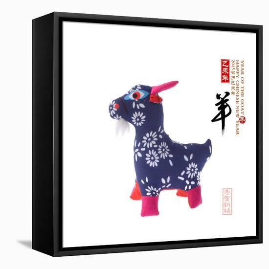 Chinese Goat Toy on White Background, Word for Goat , 2015 is Year of the Goat-kenny001-Framed Stretched Canvas