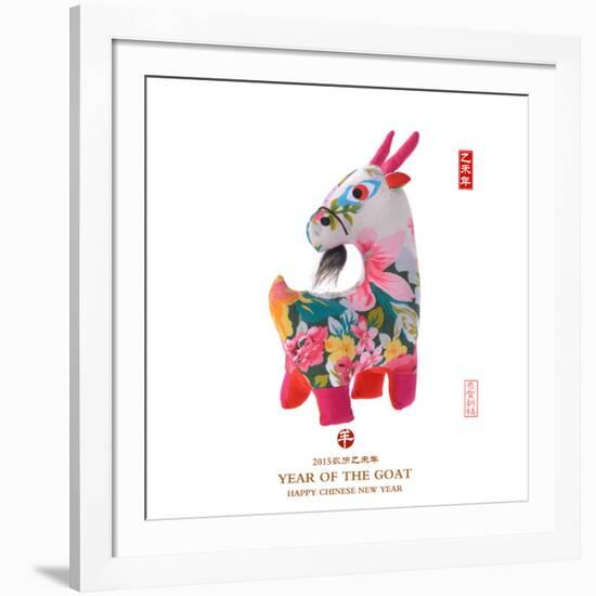 Chinese Goat Toy on White Background, Word for Goat , 2015 is Year of the Goat-kenny001-Framed Photographic Print