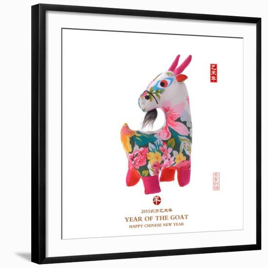 Chinese Goat Toy on White Background, Word for Goat , 2015 is Year of the Goat-kenny001-Framed Photographic Print