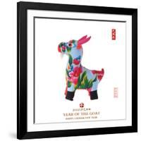 Chinese Goat Toy on White Background, Word for Goat , 2015 is Year of the Goat-kenny001-Framed Photographic Print