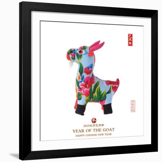 Chinese Goat Toy on White Background, Word for Goat , 2015 is Year of the Goat-kenny001-Framed Photographic Print