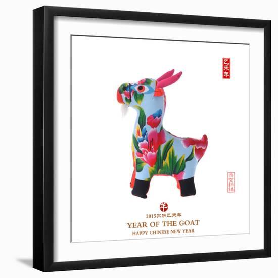 Chinese Goat Toy on White Background, Word for Goat , 2015 is Year of the Goat-kenny001-Framed Photographic Print