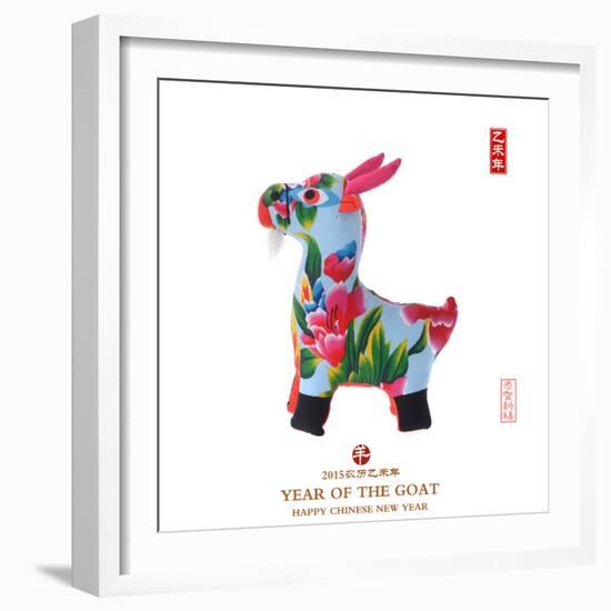 Chinese Goat Toy on White Background, Word for Goat , 2015 is Year of the Goat-kenny001-Framed Photographic Print