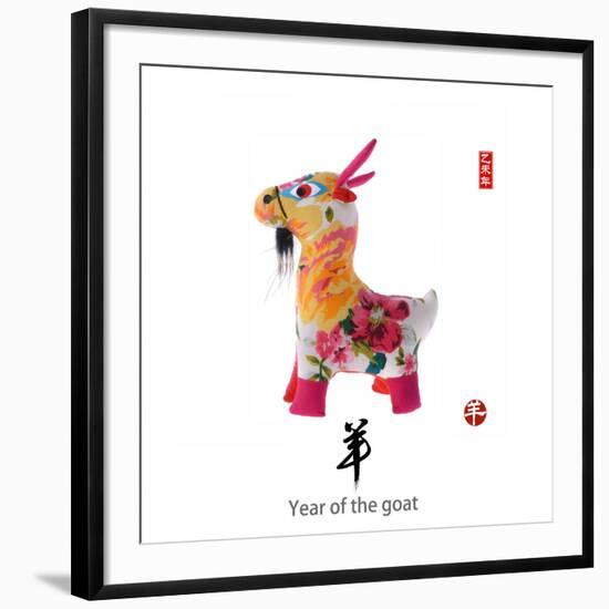 Chinese Goat Toy on White Background, Word for Goat , 2015 is Year of the Goat-kenny001-Framed Photographic Print