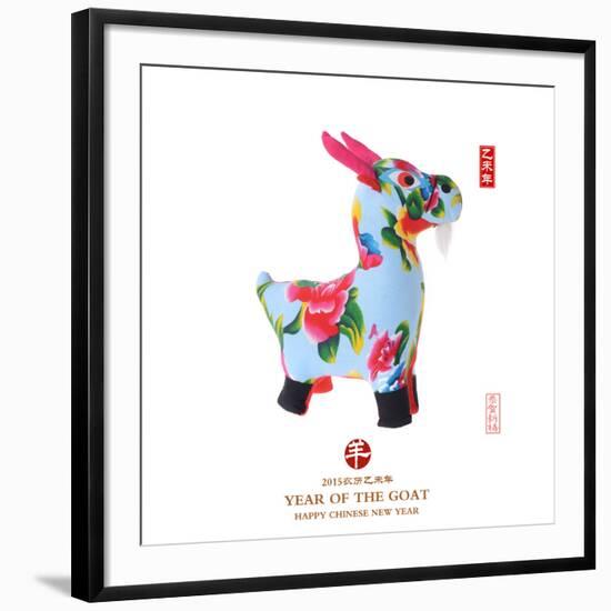 Chinese Goat Toy on White Background, Word for Goat , 2015 is Year of the Goat-kenny001-Framed Photographic Print