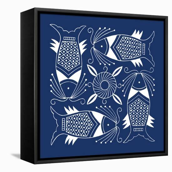 Chinese Indigo Fish IV-Vision Studio-Framed Stretched Canvas