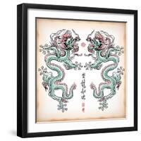 Chinese Ink Painting Of Dragon Translation: Blessing Of Double Dragons-yienkeat-Framed Art Print