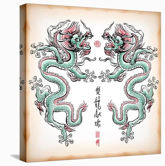 Chinese Ink Painting Of Dragon Translation: Blessing Of Double Dragons-yienkeat-Stretched Canvas