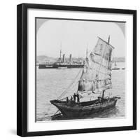 Chinese junk and British battleship in the harbour at Hong Kong, 1902-Carlton Harlow Graves-Framed Photographic Print