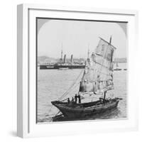 Chinese junk and British battleship in the harbour at Hong Kong, 1902-Carlton Harlow Graves-Framed Photographic Print