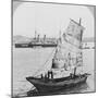 Chinese junk and British battleship in the harbour at Hong Kong, 1902-Carlton Harlow Graves-Mounted Photographic Print