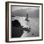 Chinese Junk Boat Sailing Past a Spear Fisherman on the Shore of the Yangtze River-Dmitri Kessel-Framed Photographic Print