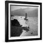 Chinese Junk Boat Sailing Past a Spear Fisherman on the Shore of the Yangtze River-Dmitri Kessel-Framed Photographic Print